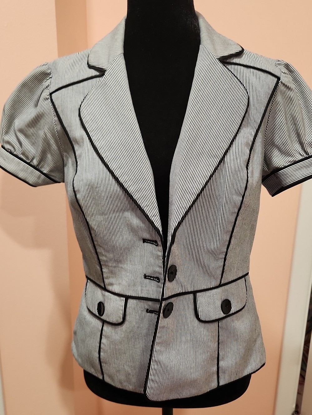 Nine West Black and White Pinstripe Short-Sleeve Blazer and Pants